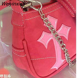 Weiyinxing Sweet Cool Pink Heart Shoulder Bag Y2k Messenger Bag Handbag Coin Purse Large Capacity Cute Side Bag Commuter Women's Bag