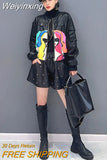 Weiyinxing Fashion Women's Leather Jacket Autumn 2023 New Printed Zipper Full Sleeve Patchwork Temperament Versatile Coat 5R5835