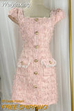 Weiyinxing Quality French Luxury Tassel Small Fragrant Tweed Dresses For Women 2023 Korean Sweet Fashion Summer Dress Party Vestidos