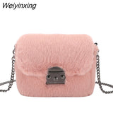 Weiyinxing YIDE Faux Rabbit Fur Bag Women Chain Crossbody Bag Shoulder Handbag Purse Mini Brand Designer Handbags Fashion Winter New