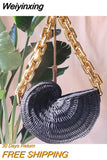 Weiyinxing Thick Chains Rattan Conch Women Shoulder Bags Design Wicker Woven Handbags Luxury Summer Beach Straw Bag Bali Purse 2023