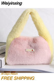 Weiyinxing Women's Soft Plush Shoulder Bag Contrast Color Ladies Faux Fur Clutch Purse Tote Handbags Winter Female Dinner Party Bag