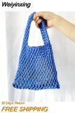 Weiyinxing Designer Handbags for Women 2023 Fashion Hand Woven Bags Cotton Rope Beach Bags Ladies Solid Color Hollow Out Bucket Bags