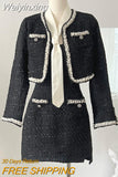 Weiyinxing Quality French Luxury Small Fragrance Tweed Two Piece Set Women Short Jacket Coat + Dress Sets Y2K Streetwear 2 Piece Suit