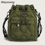 Weiyinxing Nylon Padded Women Shoulder Bags Quilted Drawsting Crossbody Bag Vintage Bucket Bag Small Tote Female Purses 2023 Winter