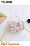 Weiyinxing Design Baby Girls Shoulder Bag Fashion Princess Pearl Handbags Coin Purse Cute Bear Children' Small Square Messenger Bags