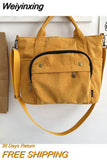 Weiyinxing Corduroy Shoulder Bag Women Vintage Shopping Bags Zipper Girls Student Bookbag Handbags Casual Tote With Outside Pocket