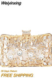 Weiyinxing Wedding Clutch Purse Luxury Women Handbag Design Party Shoulder Bag Flower Hollow Out Pattern Ladies Evening Night Bag